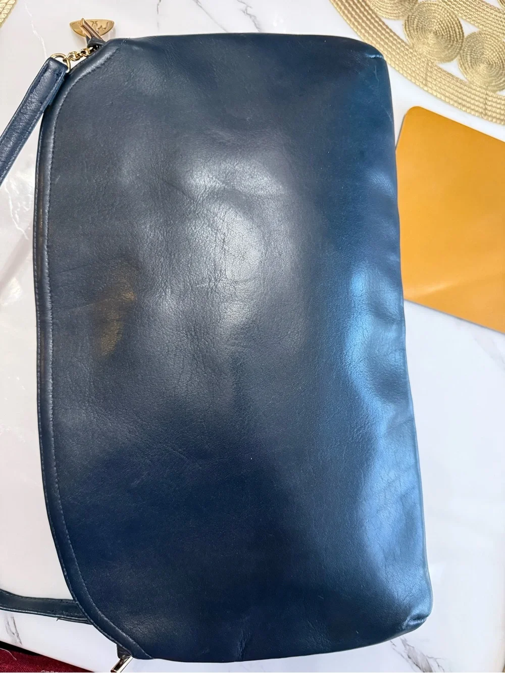 Vintage 80s Morris Moskowitz Navy Blue Leather Crossbody Bag MM Charm As Is